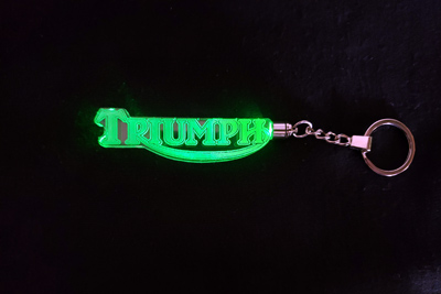 Engraved promotional Triumph keychain, Engraver's Den