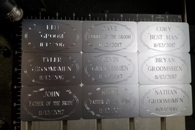 Custom engraved wedding tags, Engraver's Den