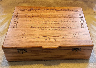 Custom engraved wooden box, Engraver's Den
