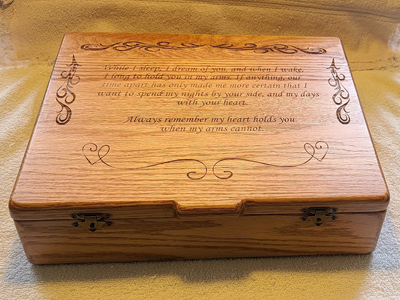 Custom wood engraving, Engraver's Den