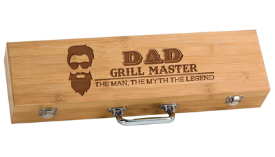 Custom engraved wood boxed grill sets from Engraver's Den